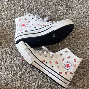 Converse Kids' White High-Tops with Strawberry Print